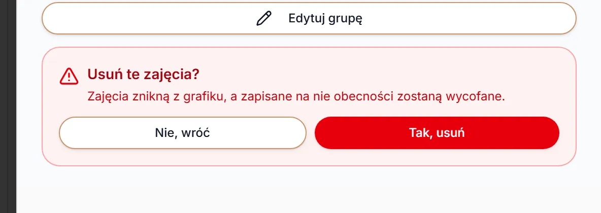 Pytanie przed usunięciem treningu