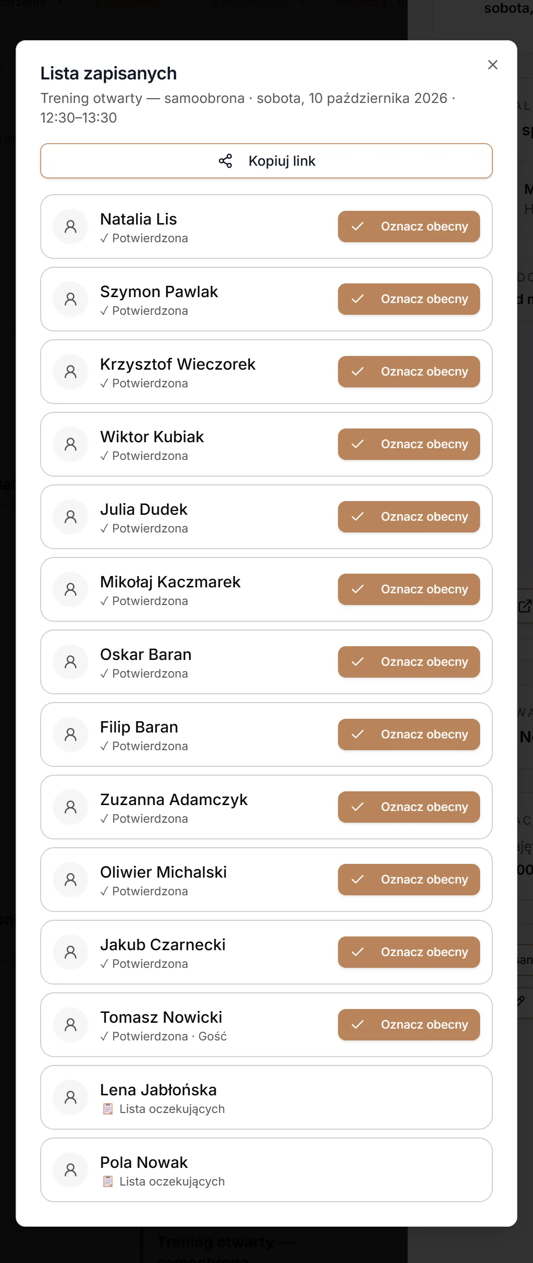 Okno Lista zapisanych