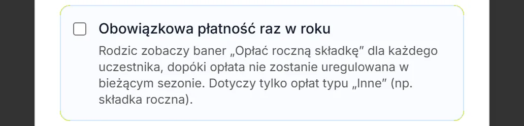 Edycja opłaty — składka obowiązkowa odznaczona