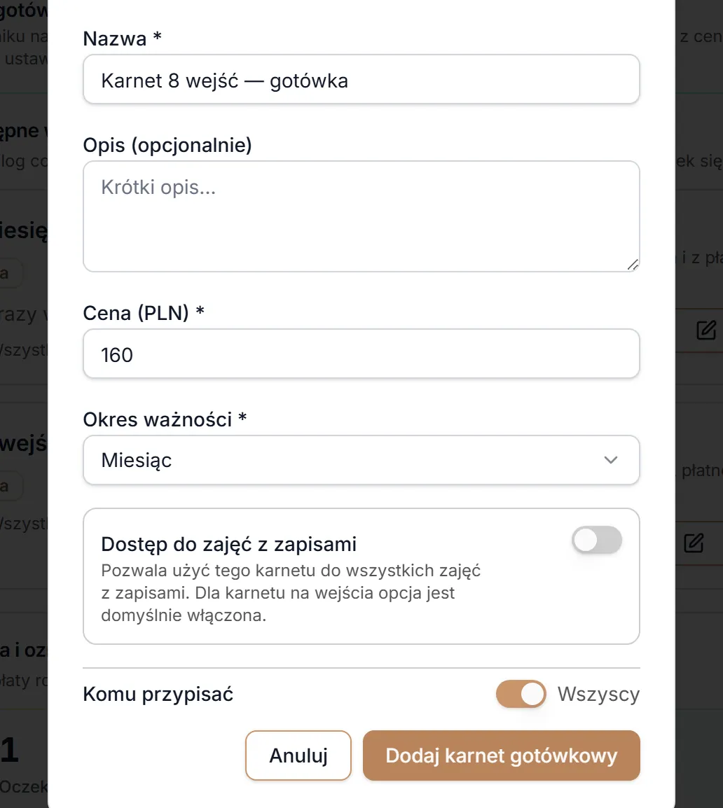 Nowy karnet gotówkowy