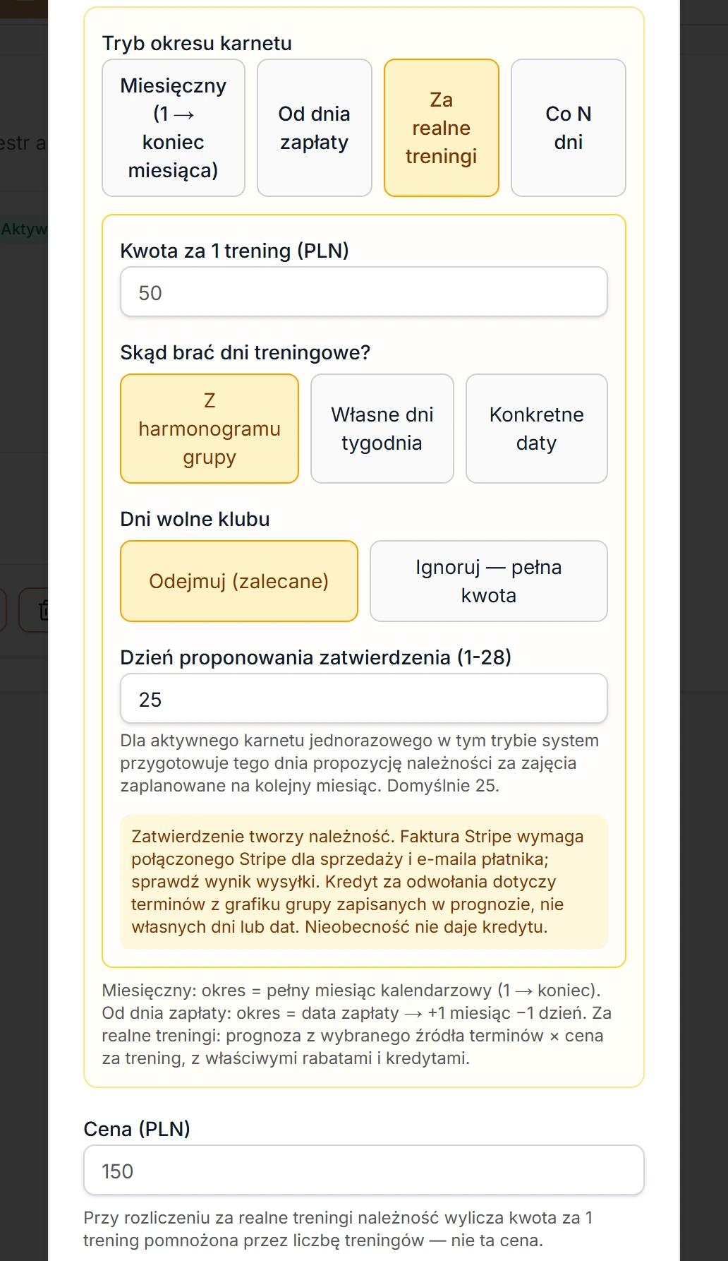 Tryb okresu: Za realne treningi