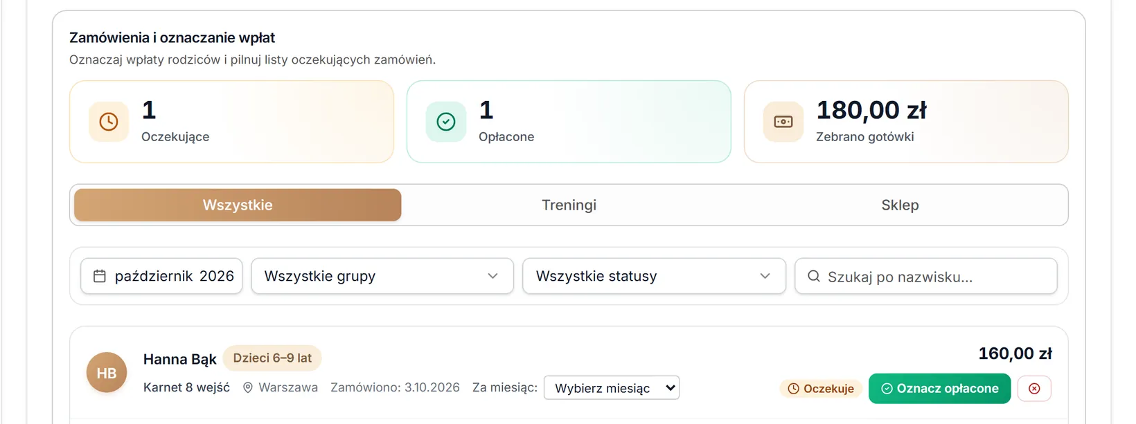 Zamówienia gotówkowe i oznaczanie wpłat