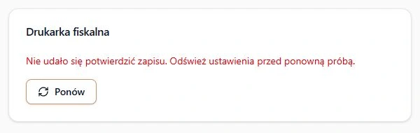 Utracona odpowiedź podczas odłączania — rzeczywisty panel po kontrolowanym błędzie lokalnego stanowiska; fikcyjne dane, bez dostępu do sprzętu