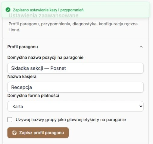 Posnet — potwierdzenie zapisu profilu paragonu