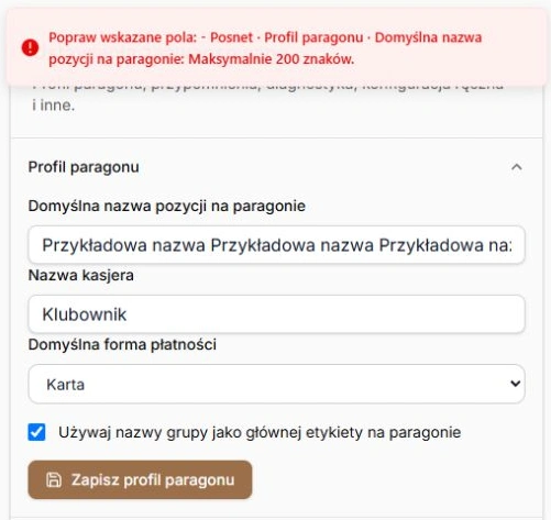 Profil Posnet — wskazanie zbyt długiej nazwy bez wysłania zapisu