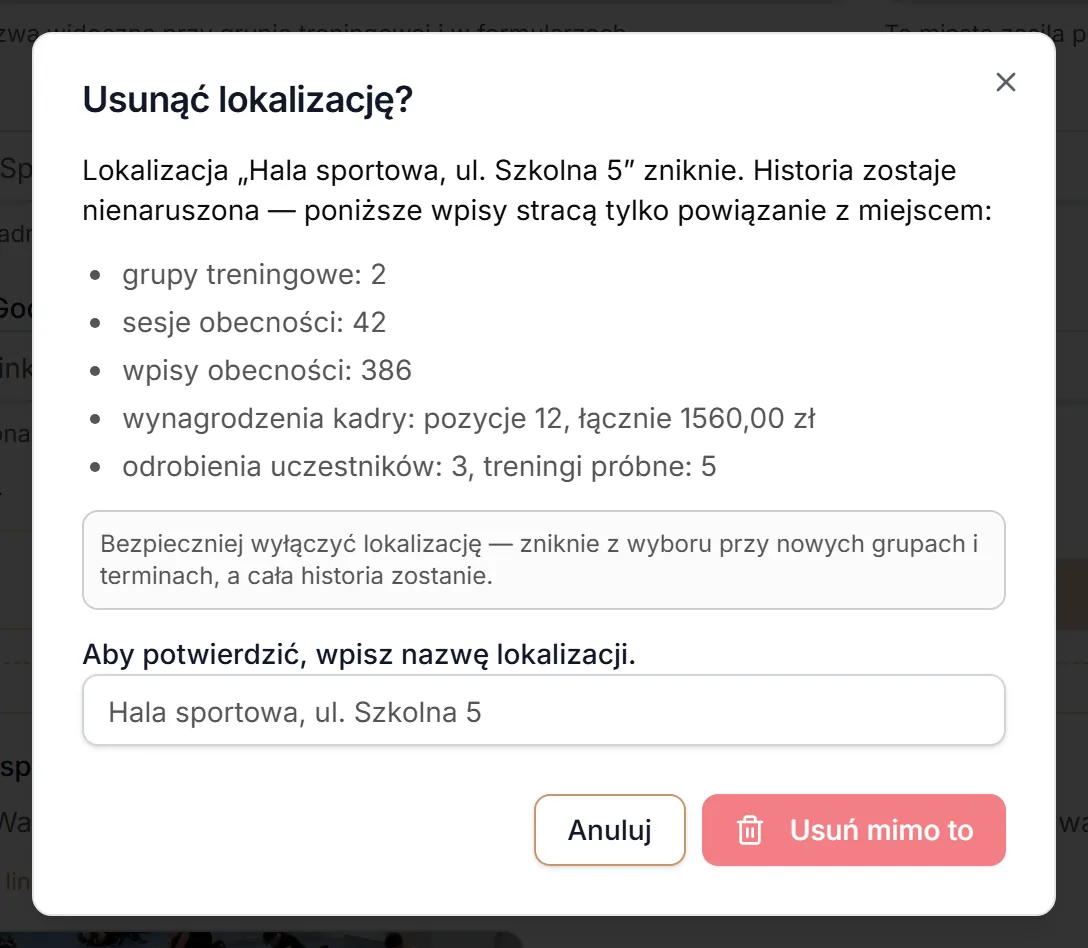 Okno skutków usunięcia lokalizacji