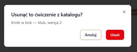 Okno potwierdza nazwę fikcyjnego ćwiczenia przed usunięciem