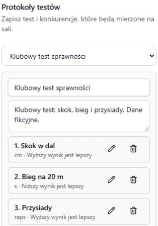 Test sprawnościowy: zapisany protokół i jego konkurencje