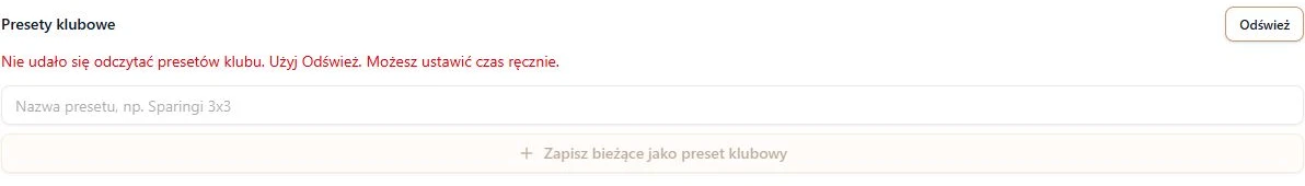 Błąd odczytu presetów i przycisk ponownego odczytu