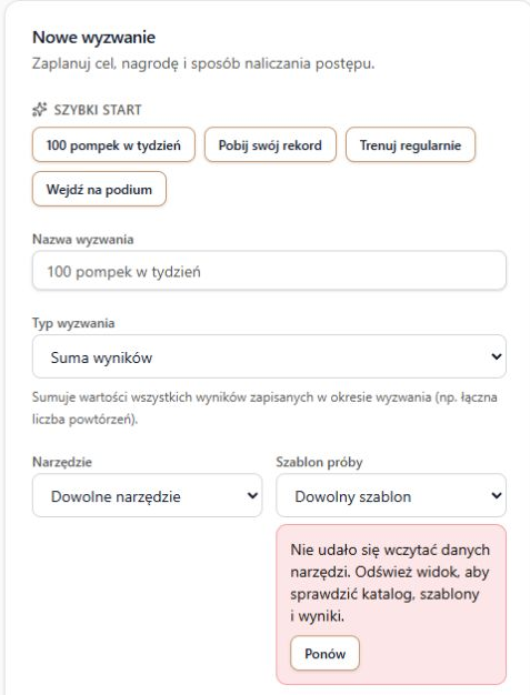 Niepotwierdzone szablony: osobny komunikat i ponowienie przy formularzu wyzwania
