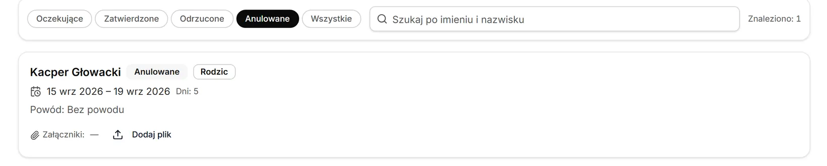 Anulowane zgłoszenia