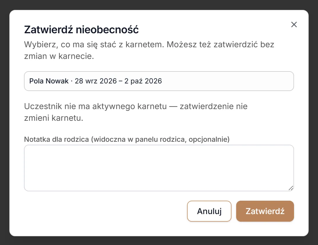 Zatwierdzenie bez karnetu