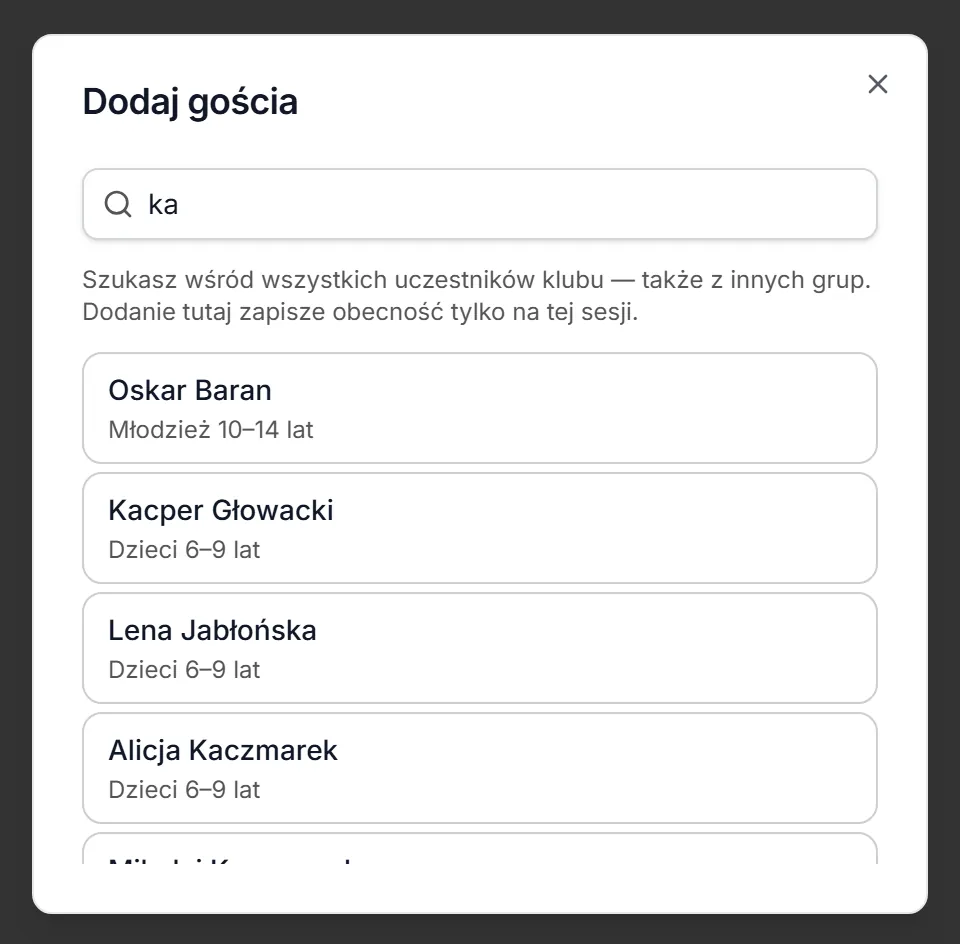 Wyniki wyszukiwania gościa