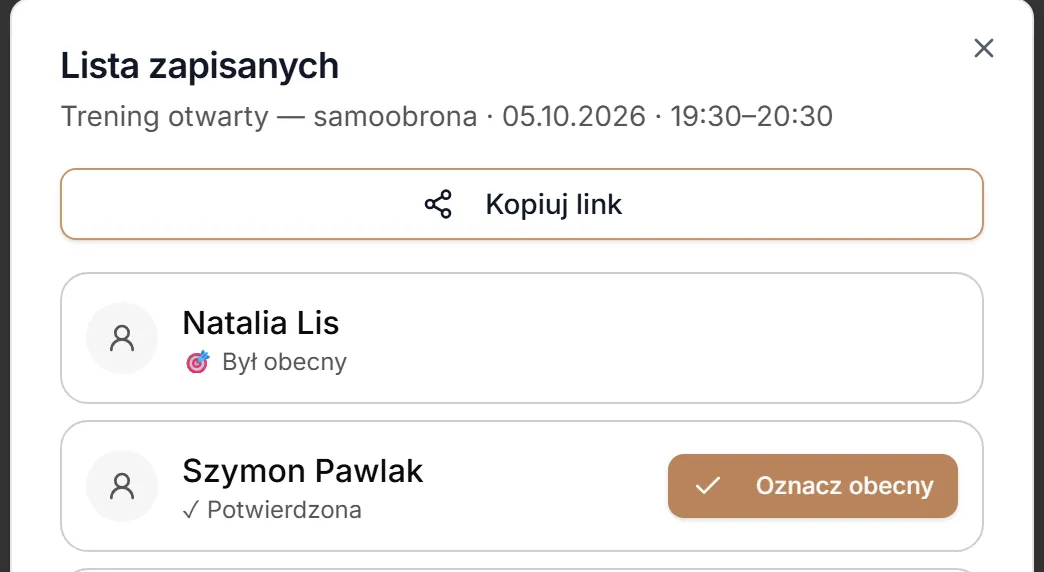 Osoba oznaczona jako obecna