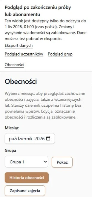 Miesiąc, grupa i termin podglądu po wygaśnięciu