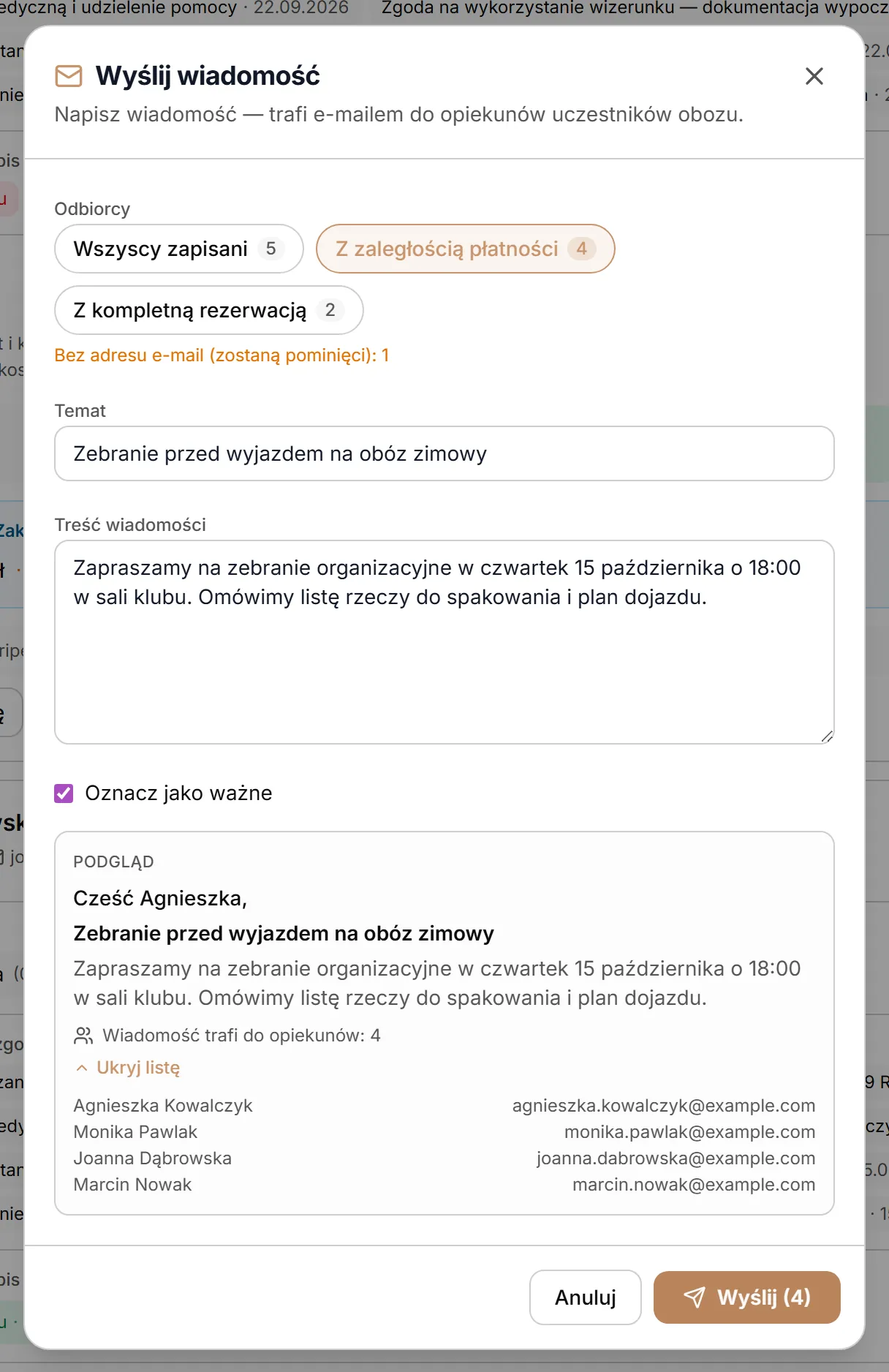 Odbiorcy z zaległością płatności