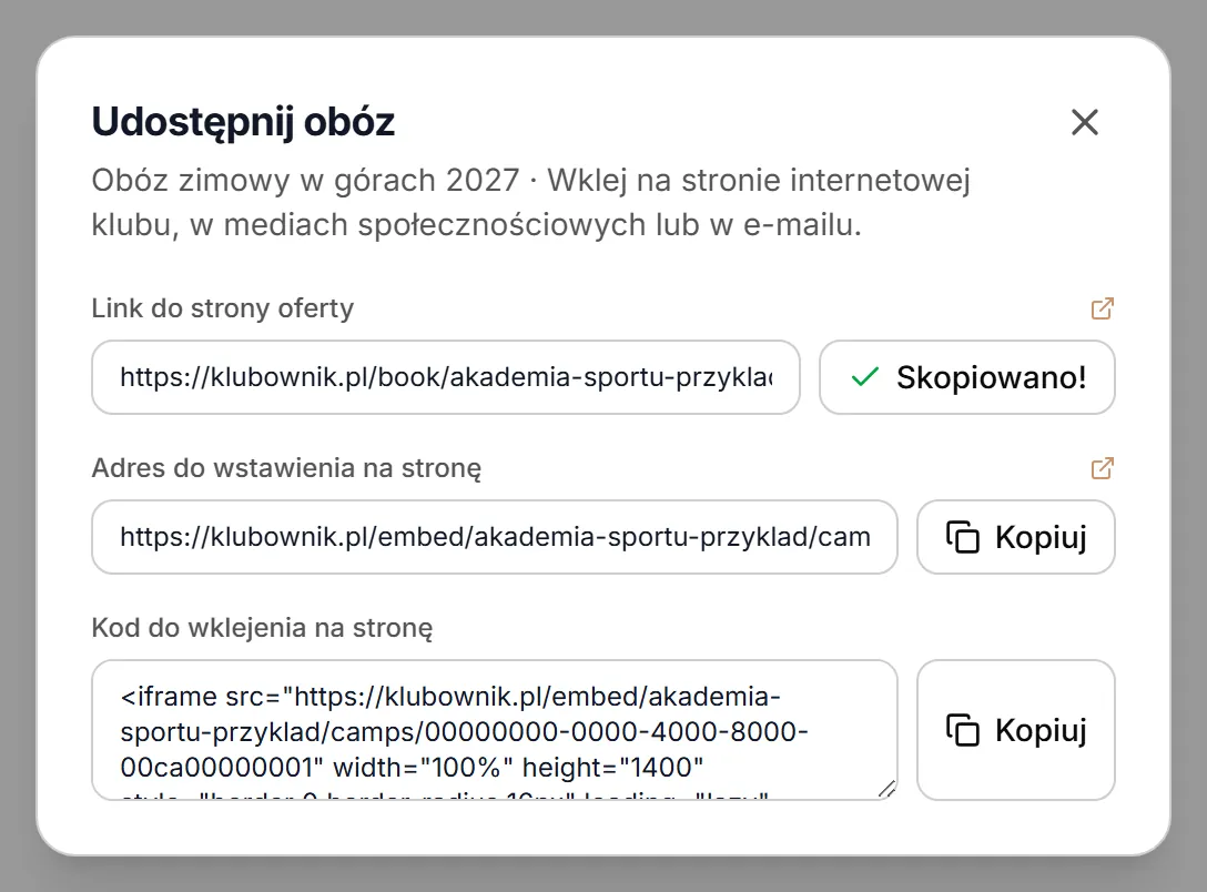 Przycisk po skopiowaniu linku
