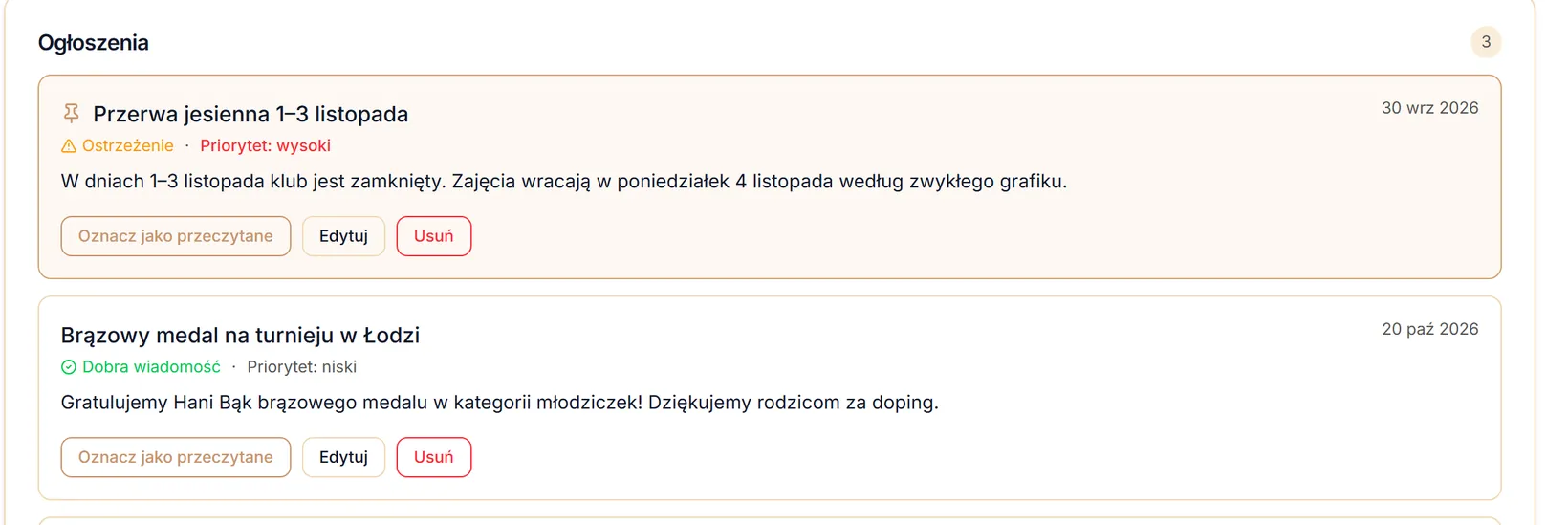Nowe ogłoszenie na liście