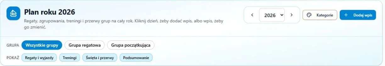 Wybór roku, grup i warstw rocznego planu