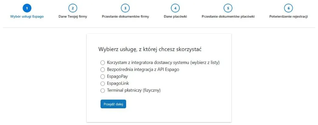 Wybór usługi Espago