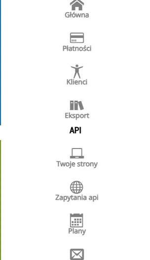 Menu panelu sprzedawcy: API → Twoje strony (bramka testowa Espago)