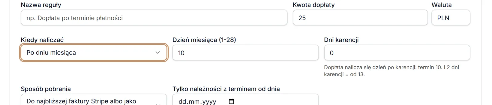 Dopłata po dniu miesiąca
