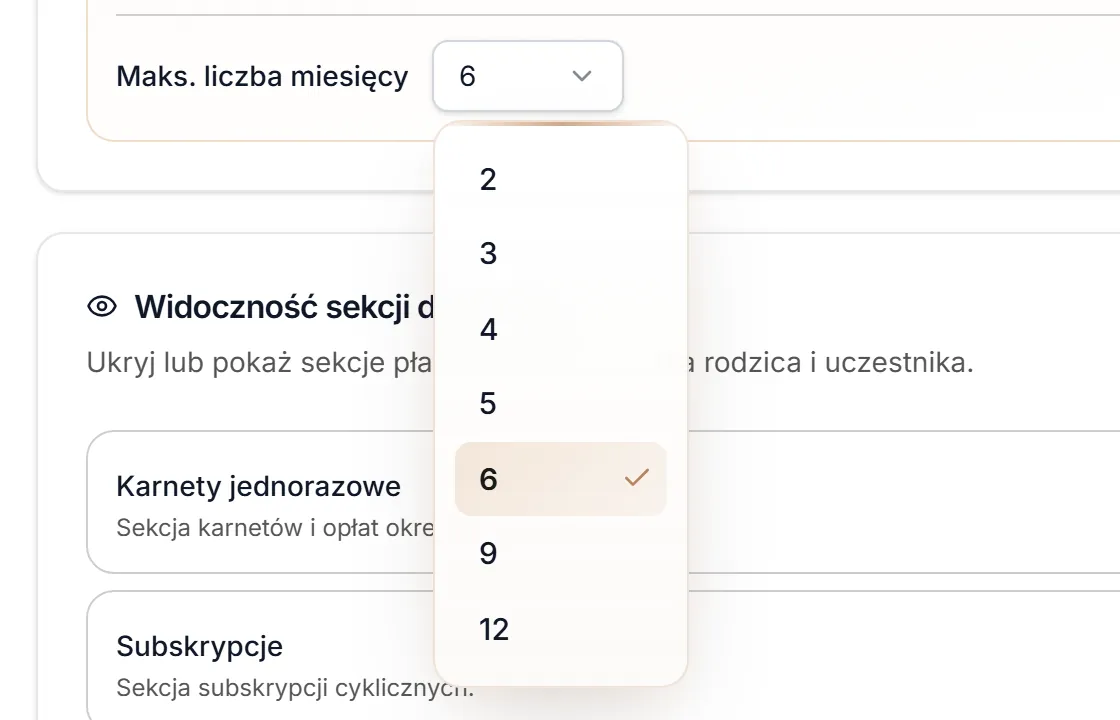 Płatności wielomiesięczne — maksymalna liczba miesięcy