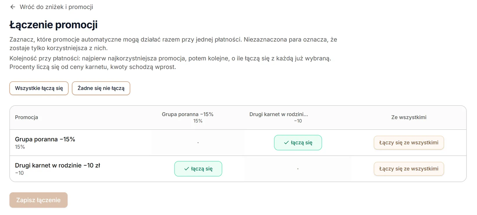 Łączenie promocji automatycznych