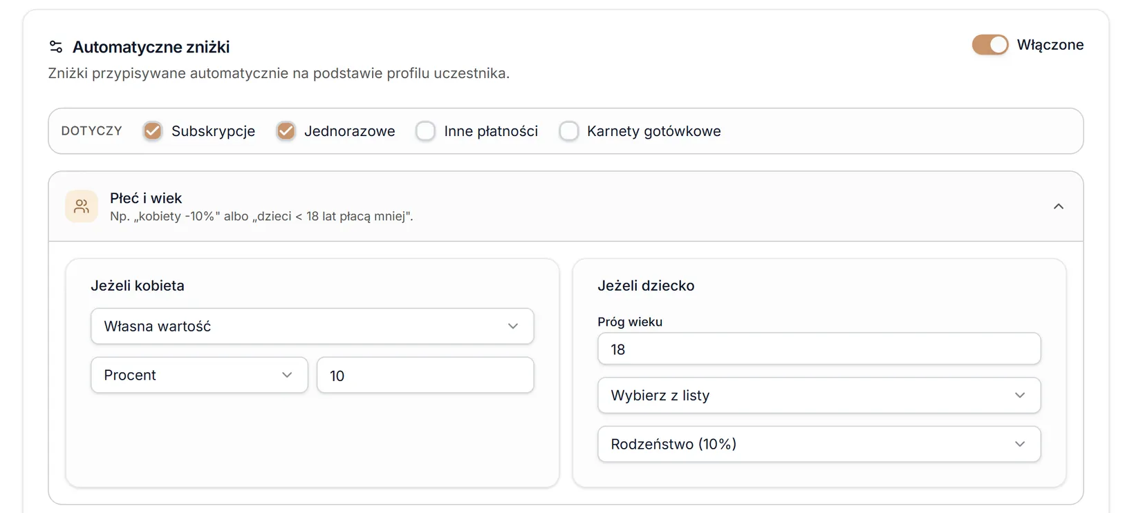 Reguły automatyczne — płeć i wiek
