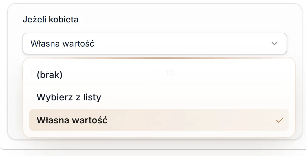 Tryb reguły — lista wartości