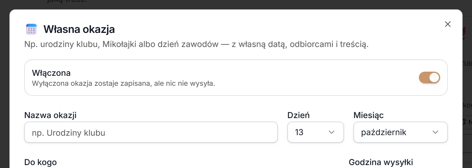 Nowa własna okazja — nazwa i data
