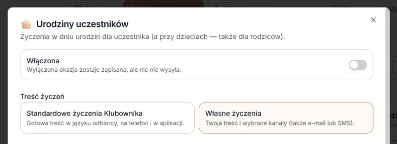Wyłączone własne życzenia — zapamiętany wybór treści