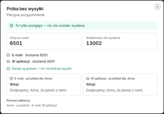 Próba bez wysyłki z listy automatyzacji