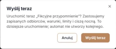 Wyślij teraz — potwierdzenie zapisanej konfiguracji