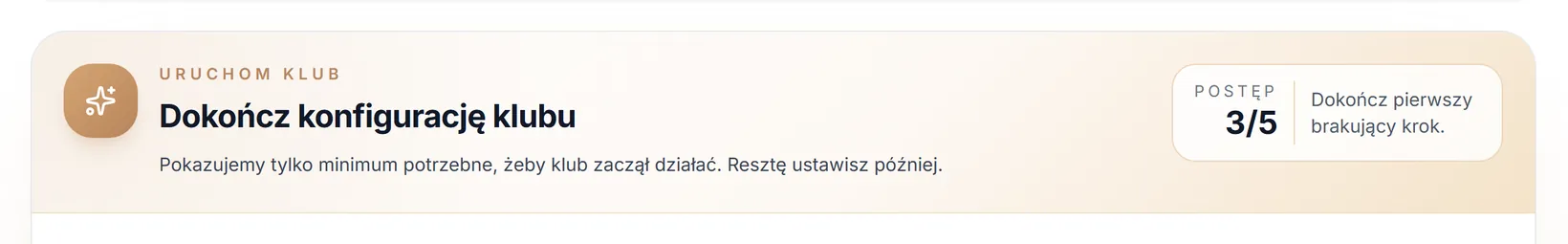 Nagłówek listy przy niedokończonej konfiguracji