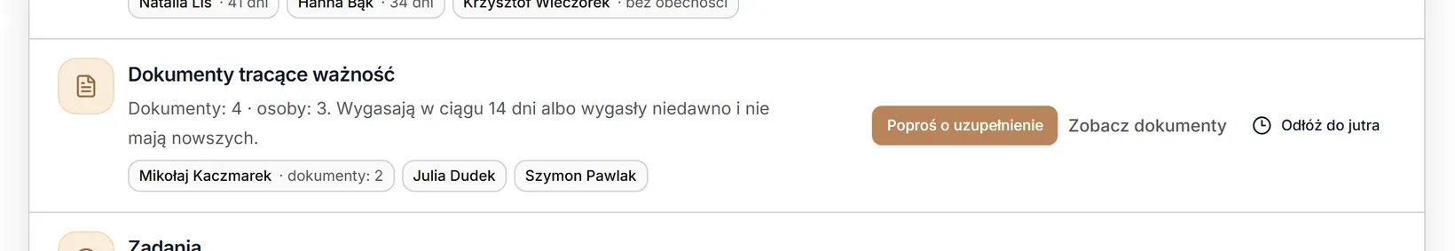 Plan dnia — dokumenty tracące ważność