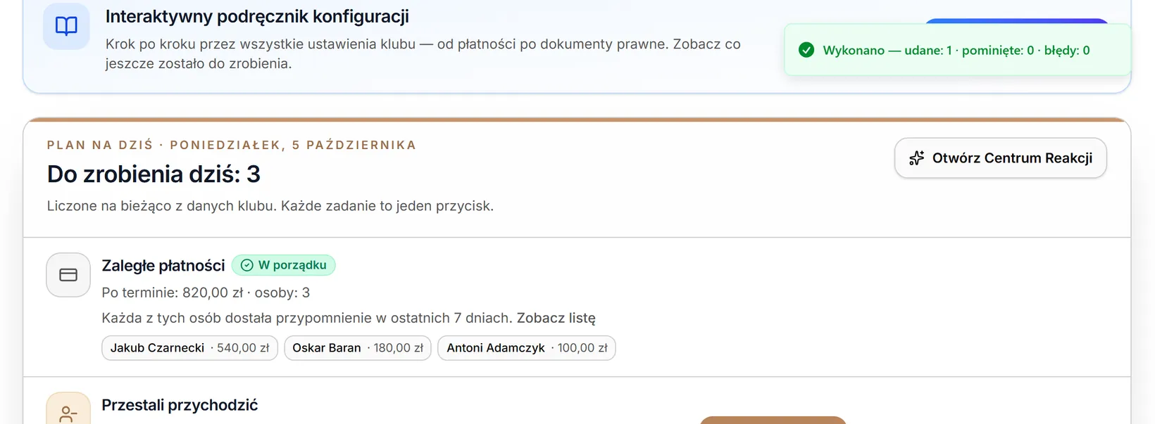 Wynik wysłania przypomnień
