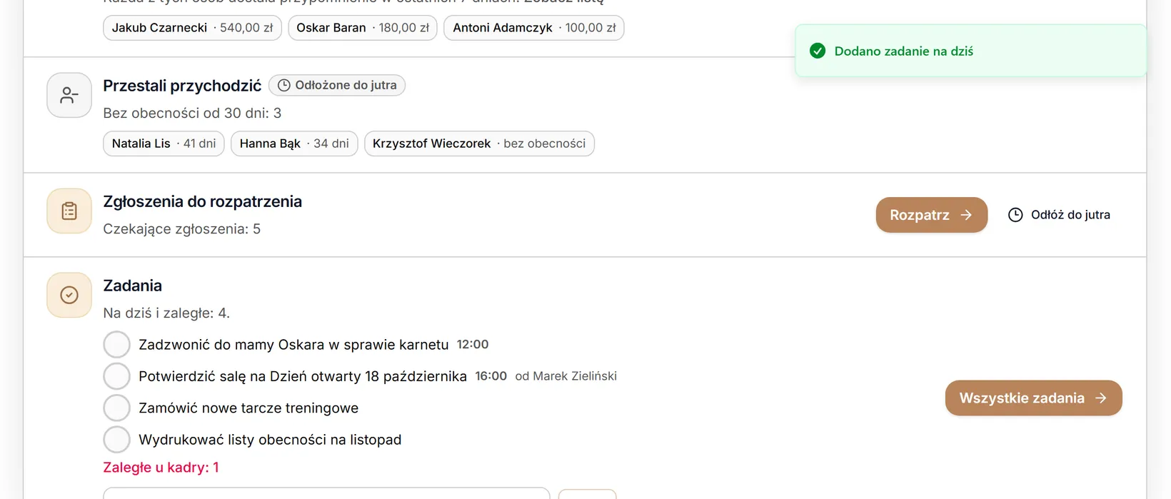 Nowe zadanie na liście
