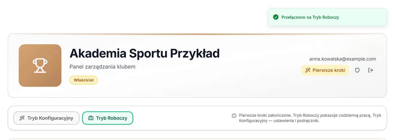 Po przełączeniu na Tryb Roboczy