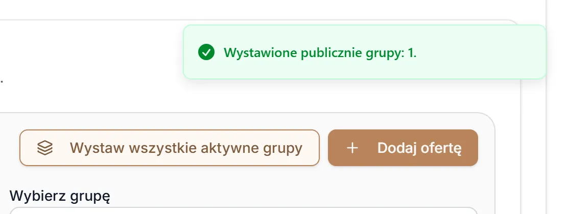 Wystawienie wszystkich aktywnych grup