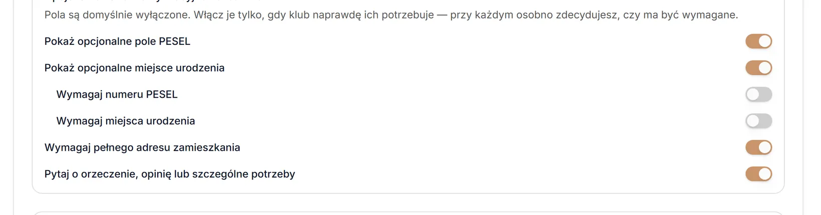 Dane uczestnika — wszystko włączone