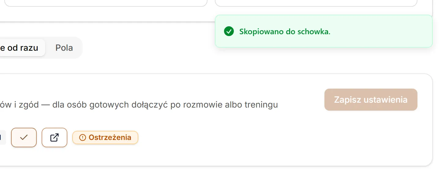 Skopiowany link do formularza