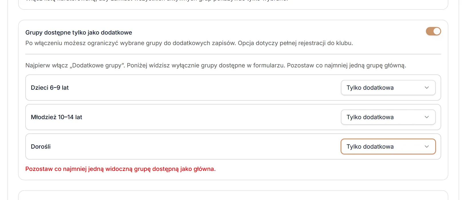 Brak grupy głównej