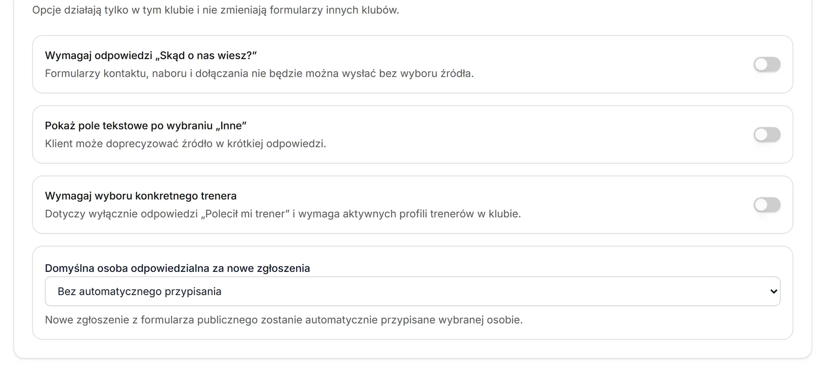 Ustawienia publicznych formularzy
