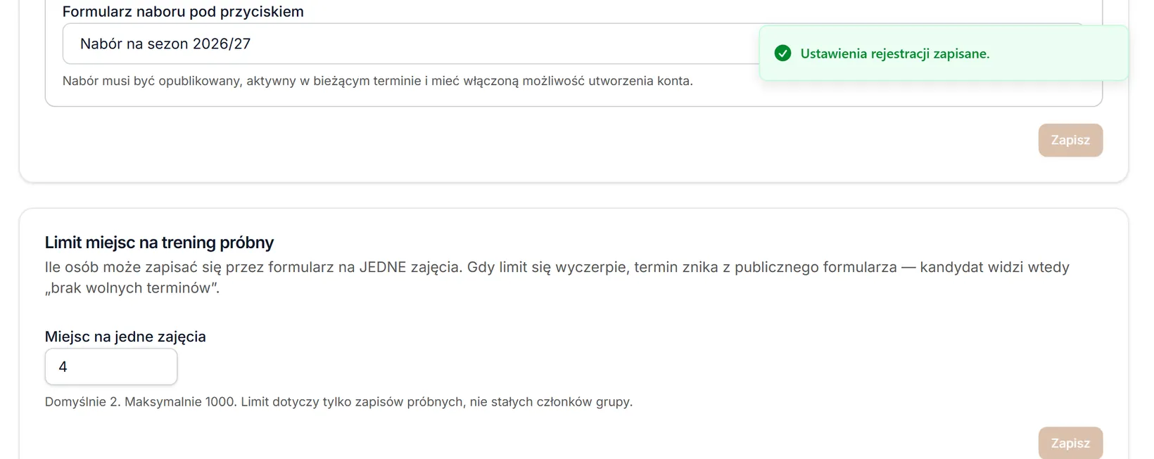 Zapisany limit miejsc