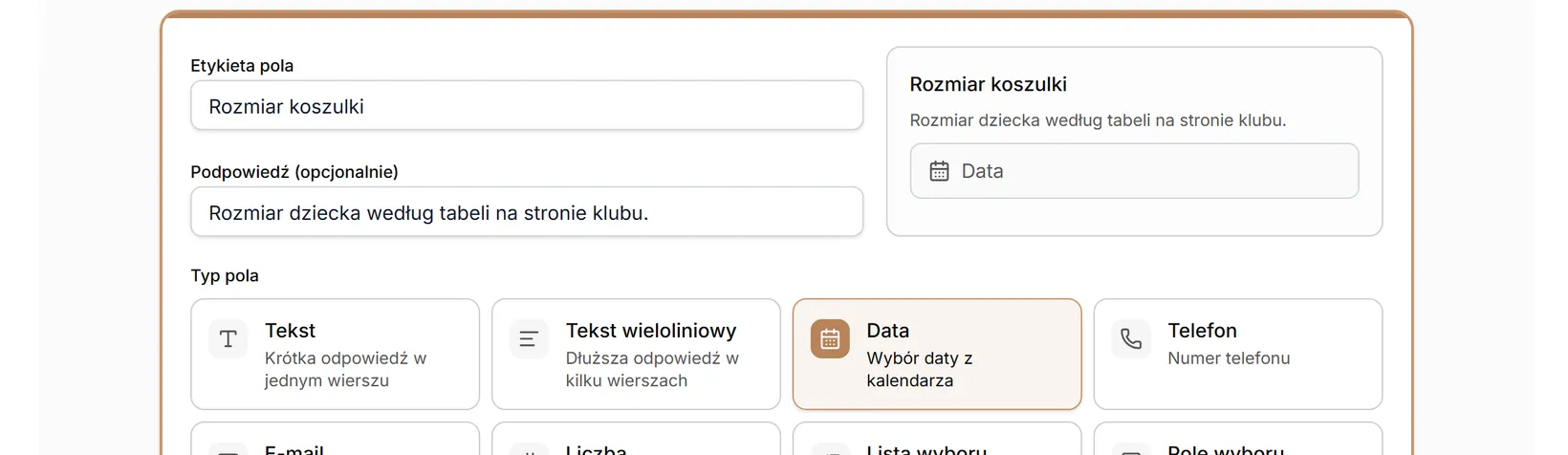 Typ pola: Data