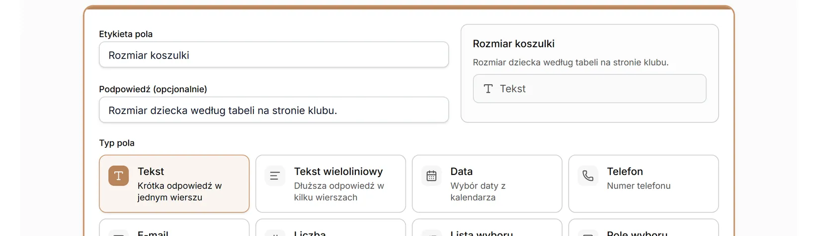 Typ pola: Tekst