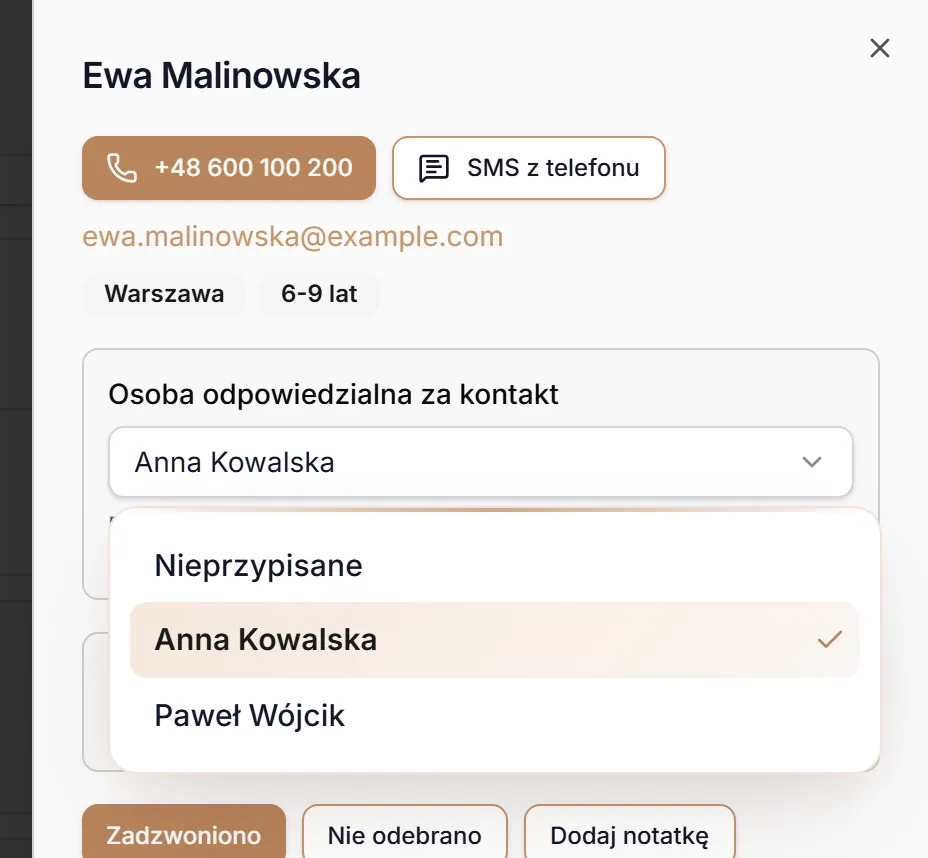 Wybór osoby odpowiedzialnej