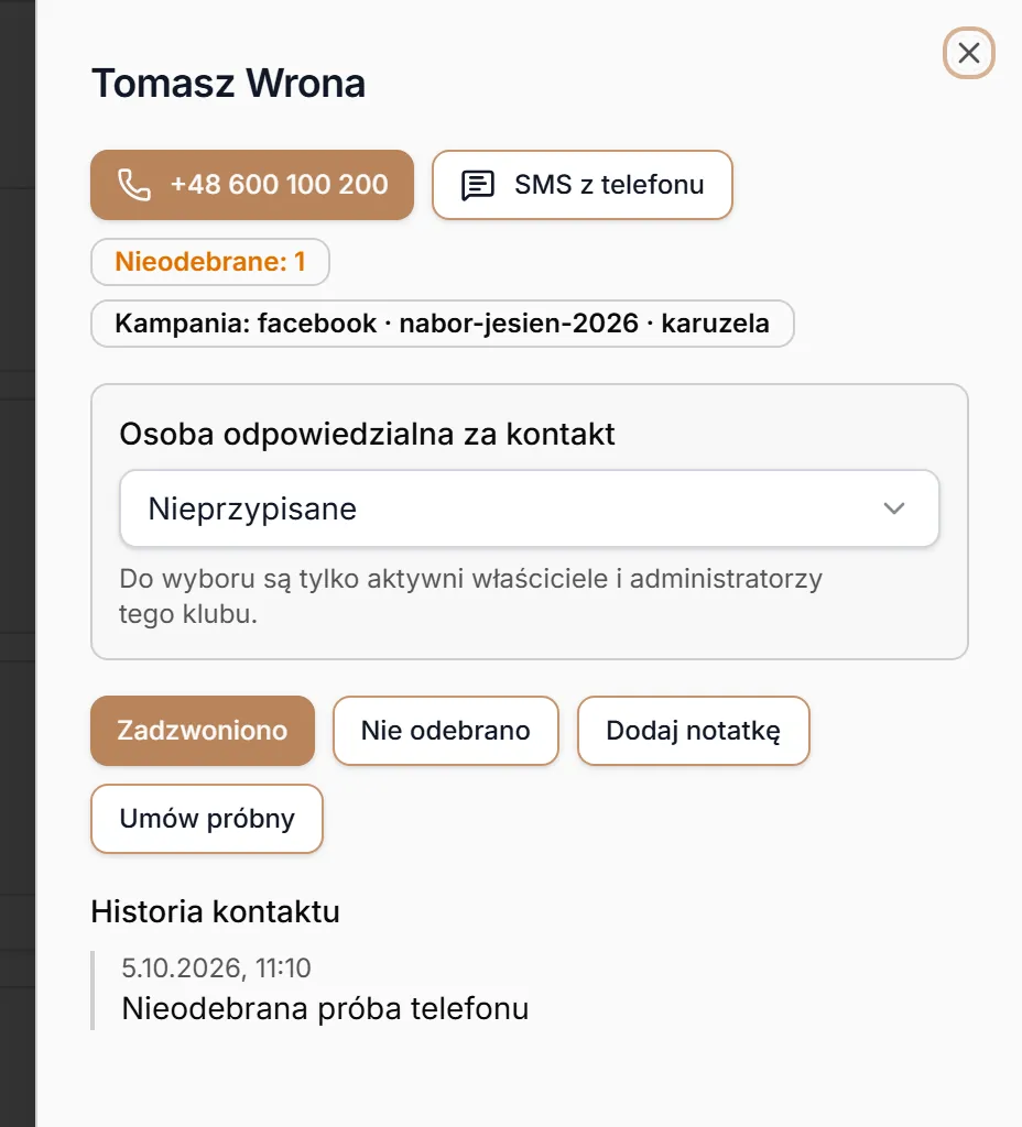 Panel zgłoszenia z reklamy