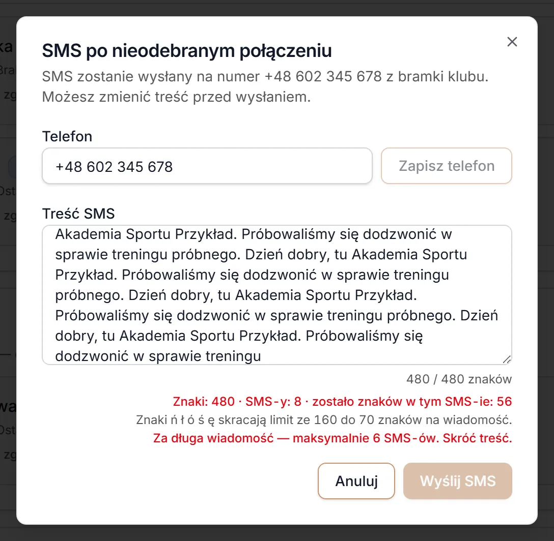 Za długa treść SMS